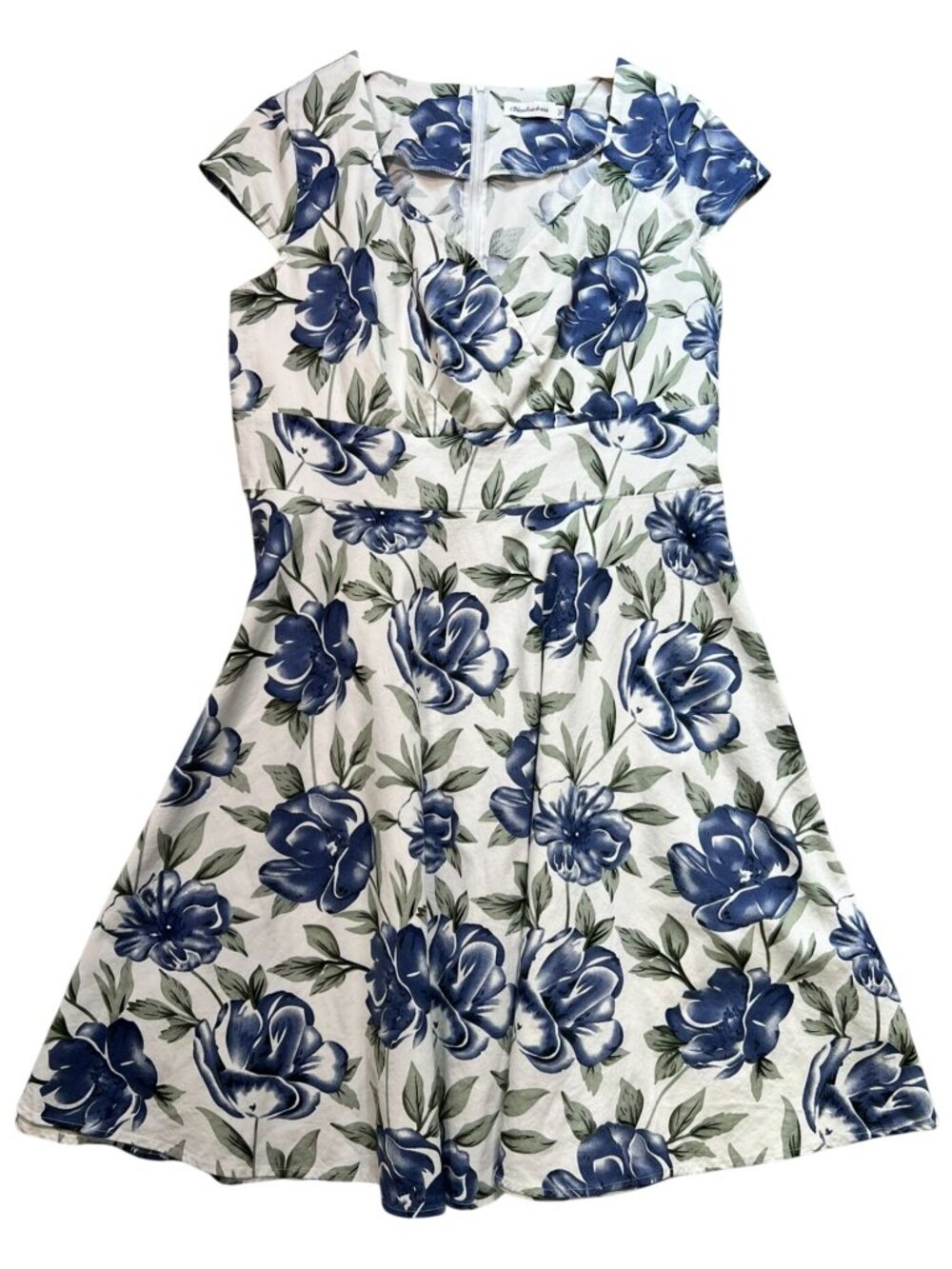Bbonlinedress Women's Cottagecore Dress Cap Sleeve Size 3XL White Blue Floral